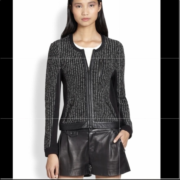 Rag & Bone Paula Knit Jacket Black Leather Trim - Picture 3 of 16